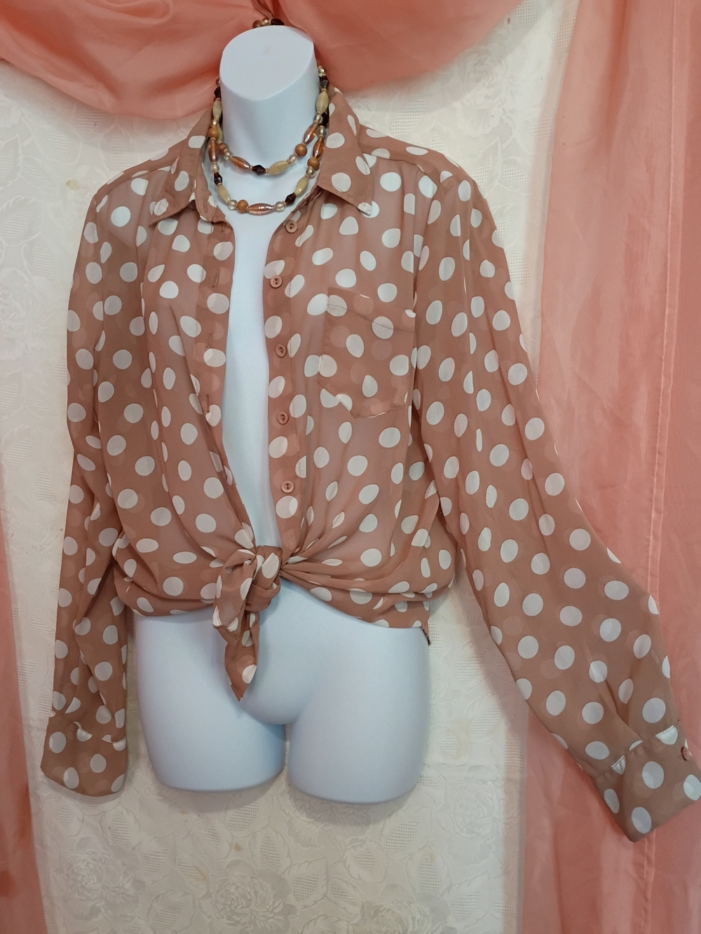 🛍️ BUNDLE ONLY🛍️Timing Tan Polka Dot Blouse
